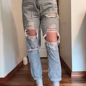SHEIN Light Gray Distressed Boyfriend Jeans